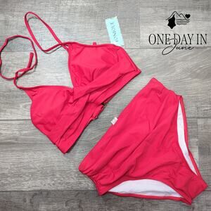 Yonique Twist Front High Waist Bikini Swimsuit Size M